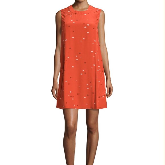 NWT Grey Jason Wu Silk Dash Tangerine Multi Mini Shift Dress Sleeveless Pocket - Picture 2 of 10
